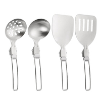4PCS Outdoor Folding Kitchenware Set Camping Travel Portable 304 Stainless Steel Stir Frying Pot Shovel Soup Spoon