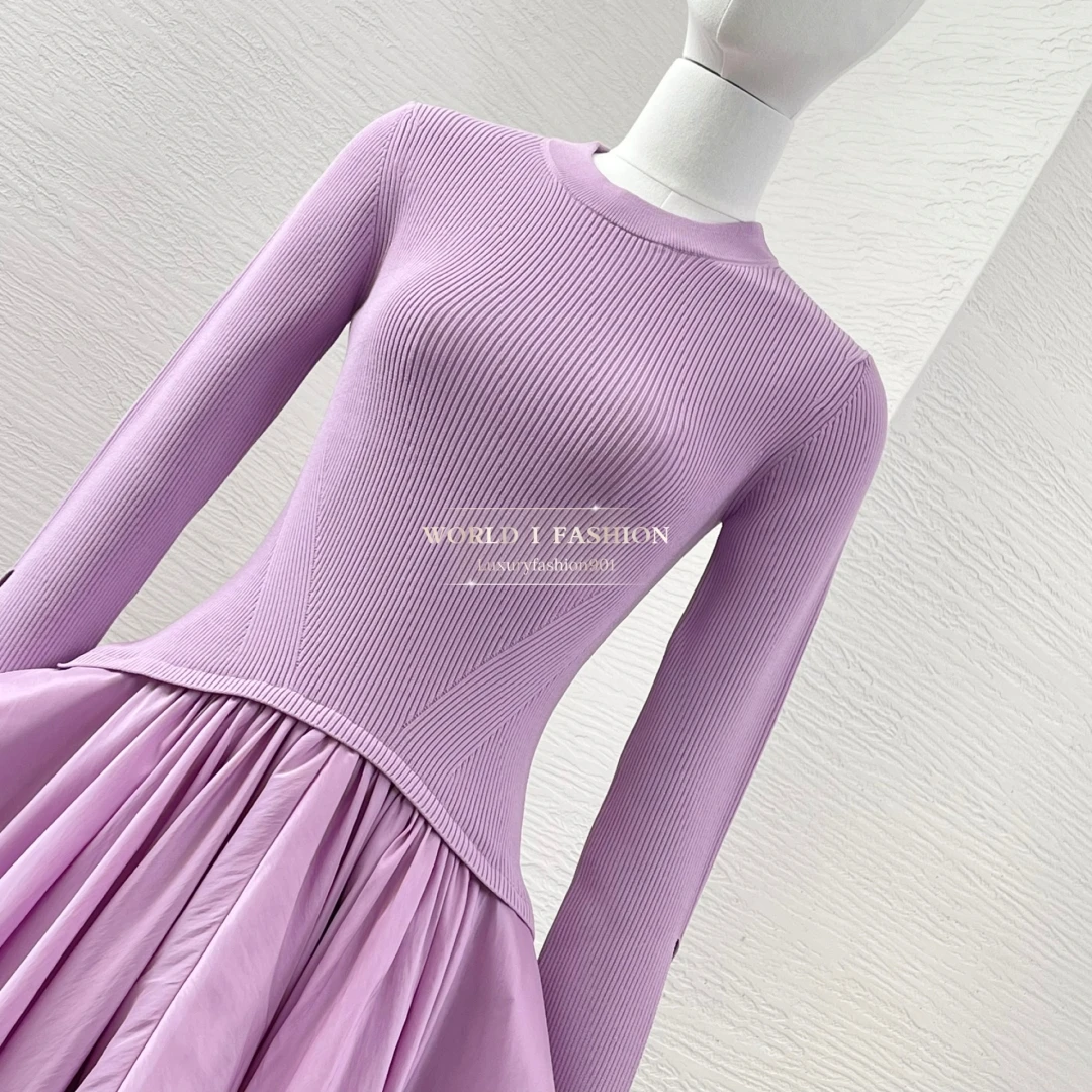 2025 Nuovi arrivi Abiti midi ritagliati a maniche lunghe viola giallo cielo/blu scuro di alta qualità