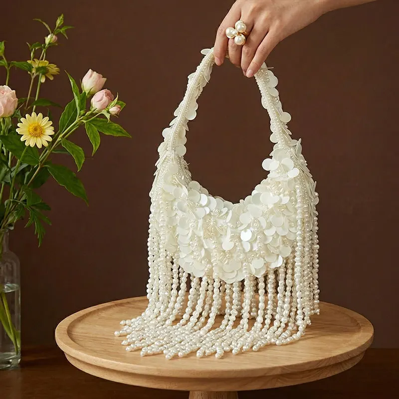 New Tassel Underarm Bag Luxury Beaded Shoulder Bag Fashion Design Dinner Evening Bag Women handbag