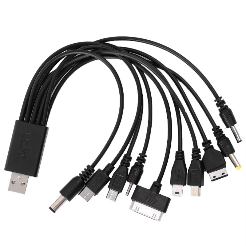 1-9pcs 10-in-1 Multi-Head USB Charging Cable, Universal Retractable Travel Charger Cord with Micro-USB / Type-C / Lightning Conn