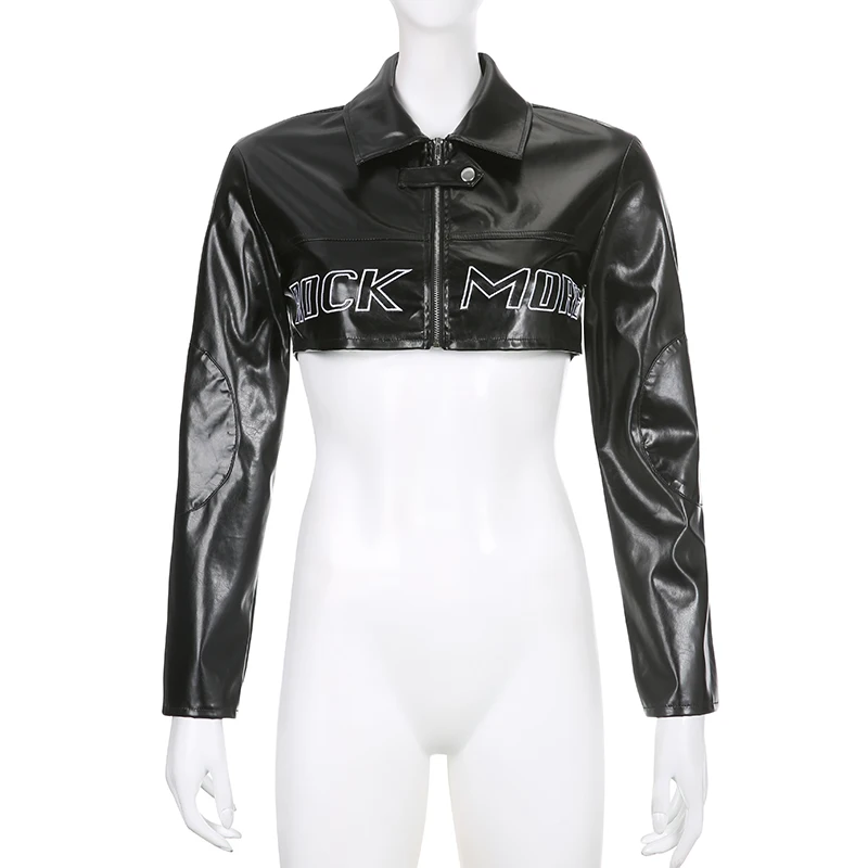 Suchcute moto & motociclista carta impressão feminina outwear couro plutônio manga longa jaqueta com zíper goth escuro streetwear lapela terno da motocicleta