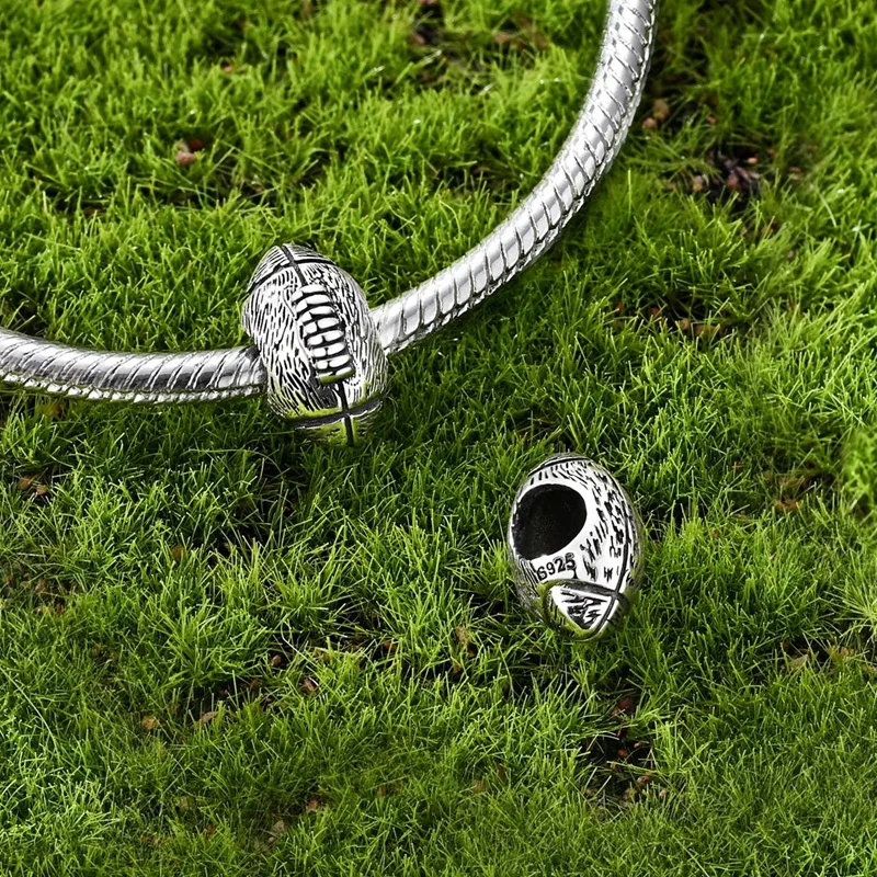 

New Original 925 Sterling Silver Realistic Rugby Charms Bead Fit 3mm Original Bracelet Women Exquisite DIY Party Jewelry Gifts