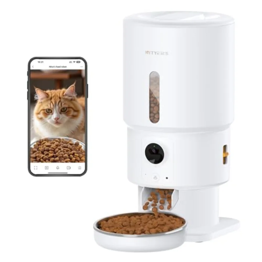 

Automatic Cat Feeder with Camera - 5G WiFi Timed Cat Food Dispenser 1080P HD Video with Night Vision 1-15 Meals 1-99 Portions 2