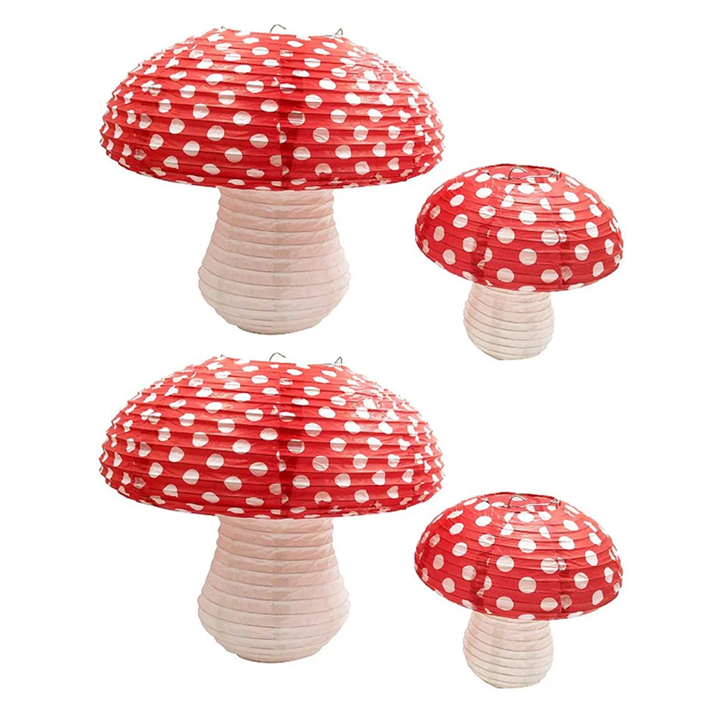 4 Pcs Mushroom Birthday Party Scene Decor Hanging Lanterns Garden