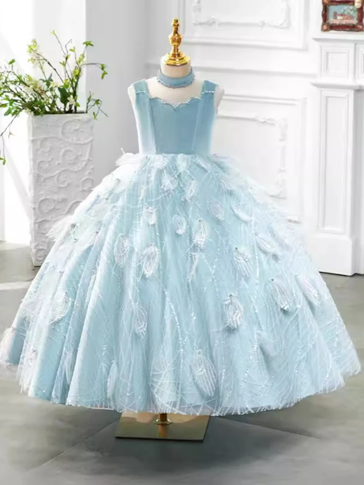 Customized Ball Gown Baby Flower Girl Dresses Beads Princess Prom Party Children Gowns Formal Occasion