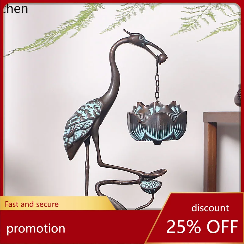 Cz antique bronze hanging lotus incense burner zen tea ceremony crane  incense burner for home study sandalwood burner ornament
