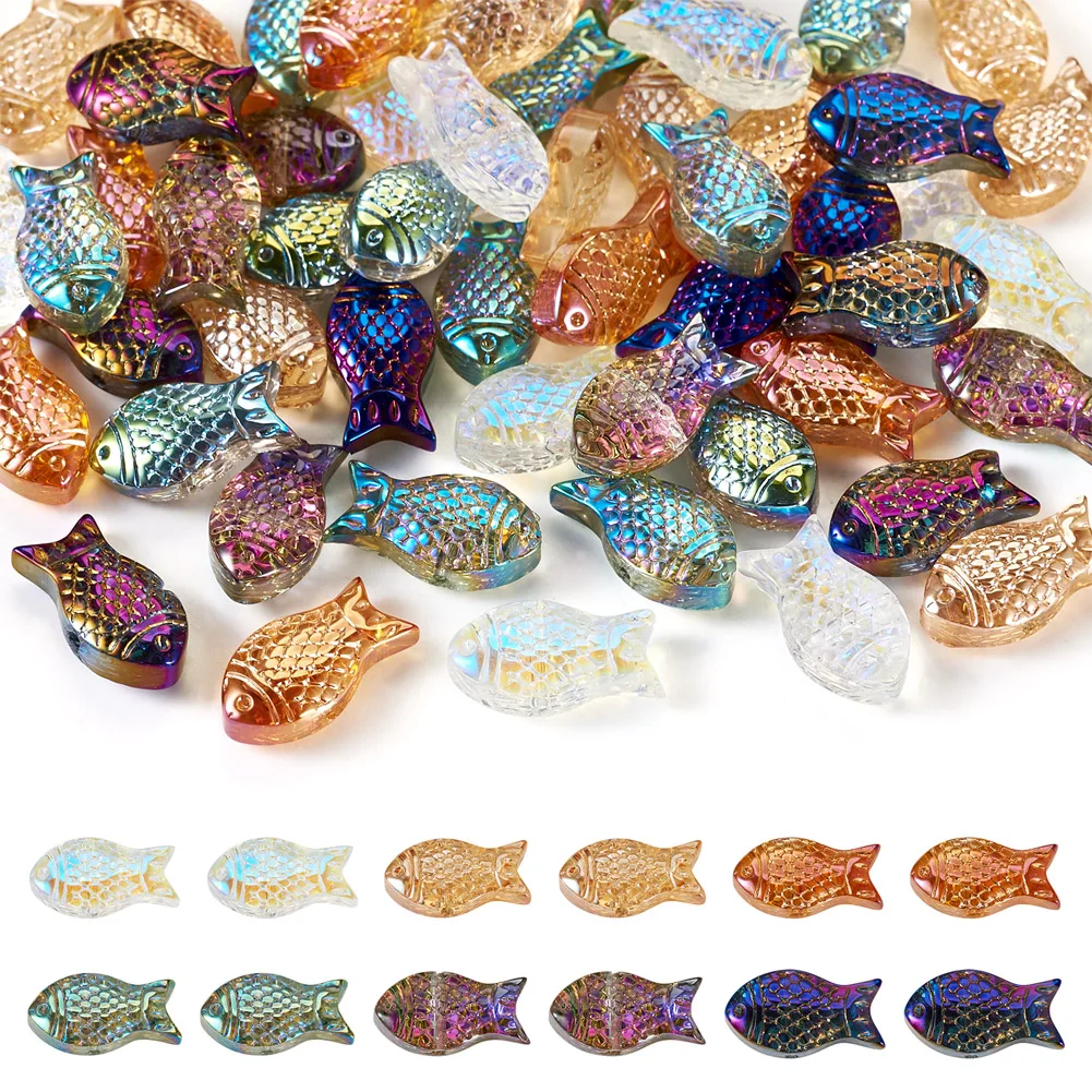 

60Pcs Electroplate Transparent Glass Bead Rainbow Plated Fish Shape Spacer Bead Glazed Beads DIY Earring Bracelet Jewelry Making