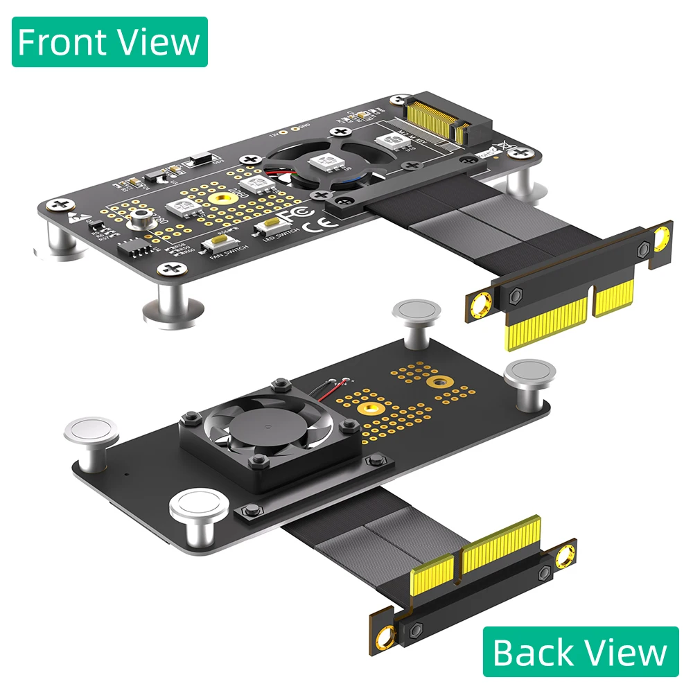 3 in 1 Combo M.2( NGFF) NVME M-key SSD to PCI- E 4X Extension Cable With Cooling Fan and Automatic Discoloration LED 10CM/5CM