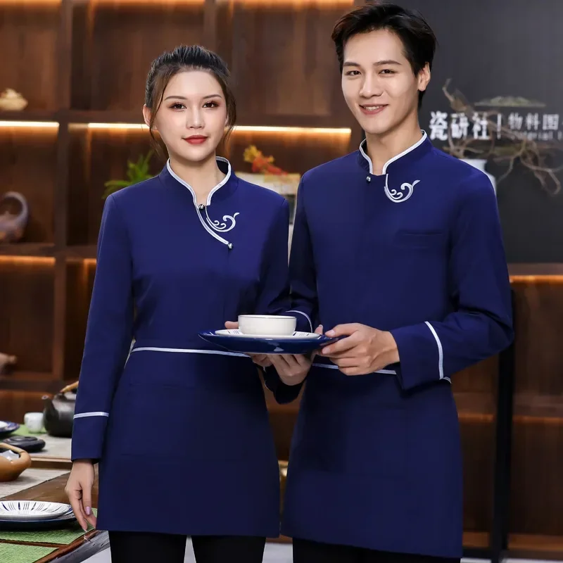 Hotel Waiter Work Clothes Long-sleeved Autumn Winter Chinese Dining Farmhouse Hot Pot Shop Teahouse Workwear Kitchen Chef Tools
