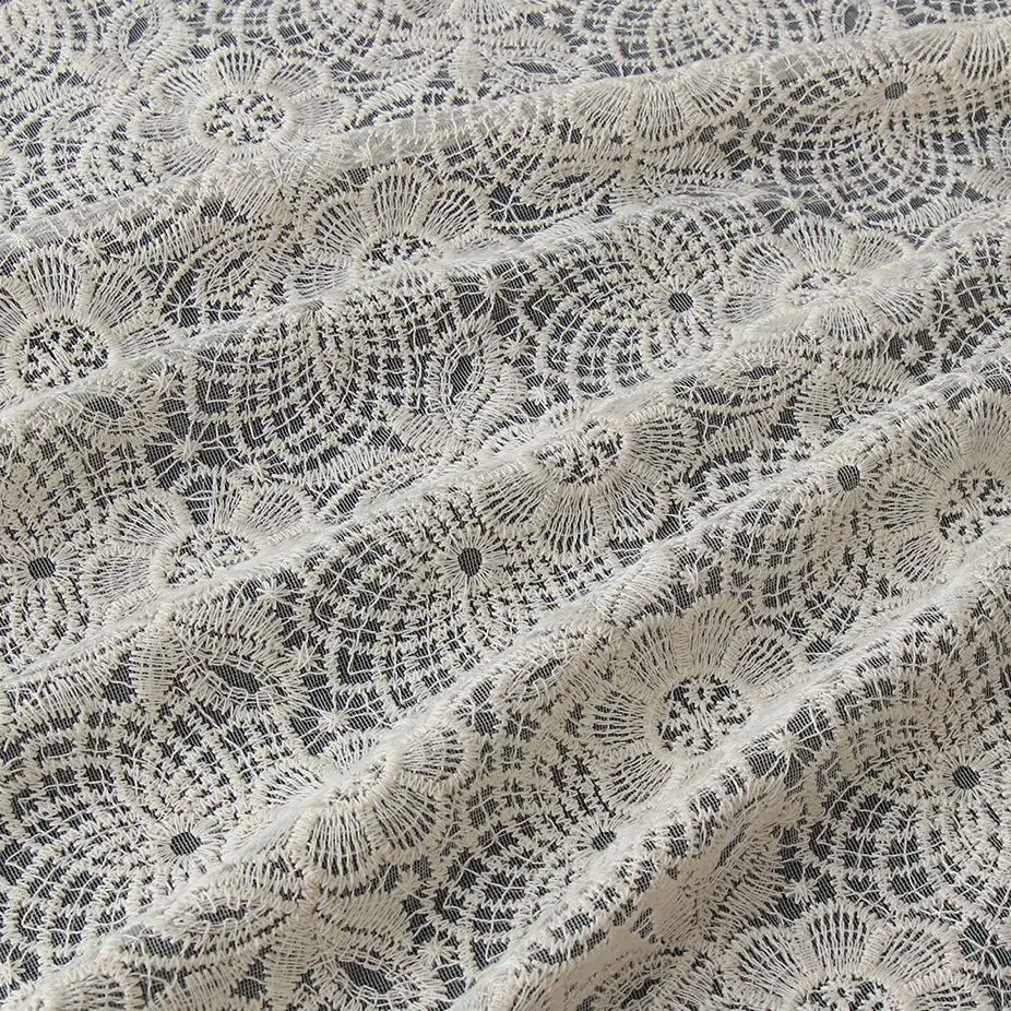 

High quality lace embroidery floral mesh fabric water soluble full fabric for dress wedding dress decoration sewing fabric