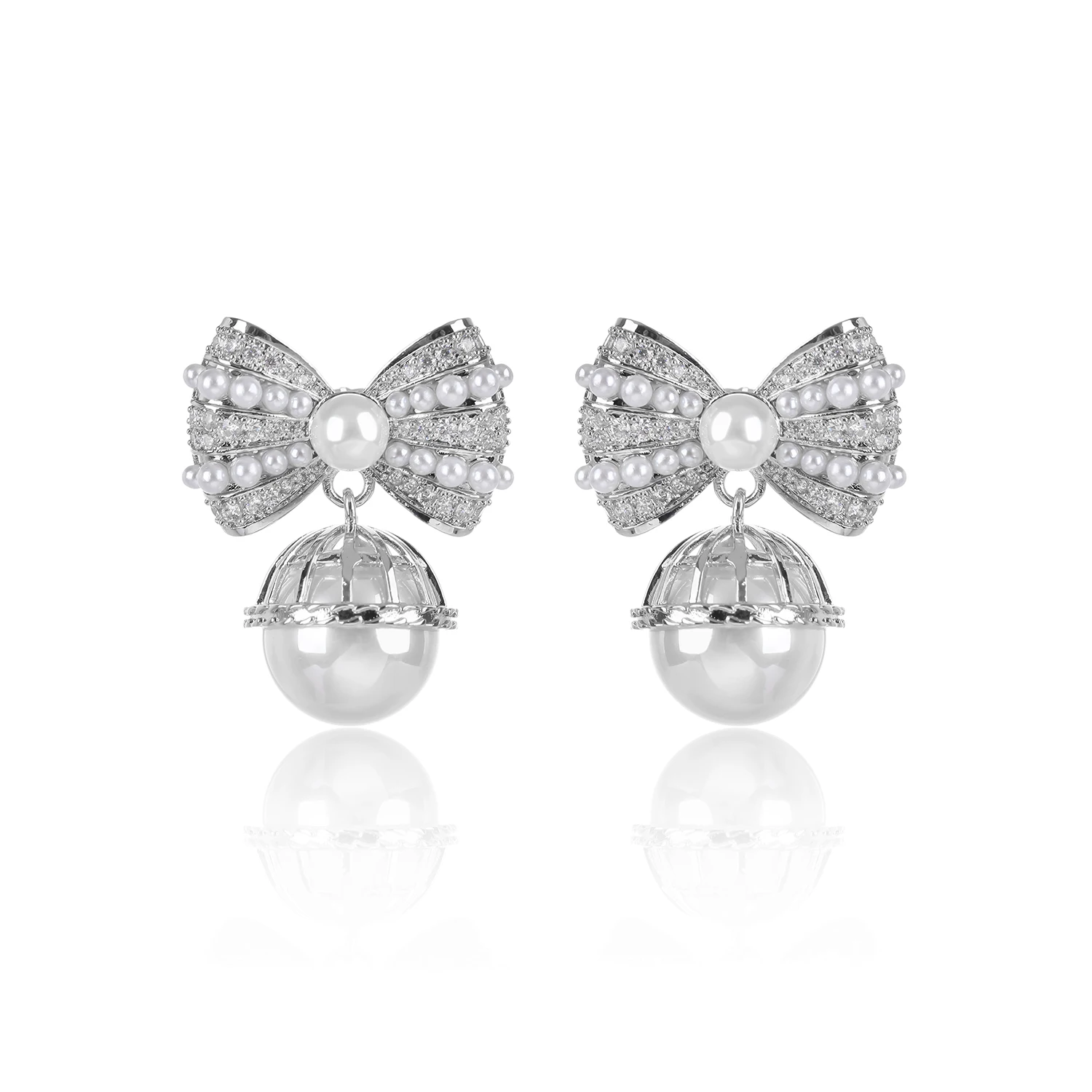 

Cubic Zirconia Bow Earring for Wedding, Pearls Prom Dangler Jewelry for Women CE11926