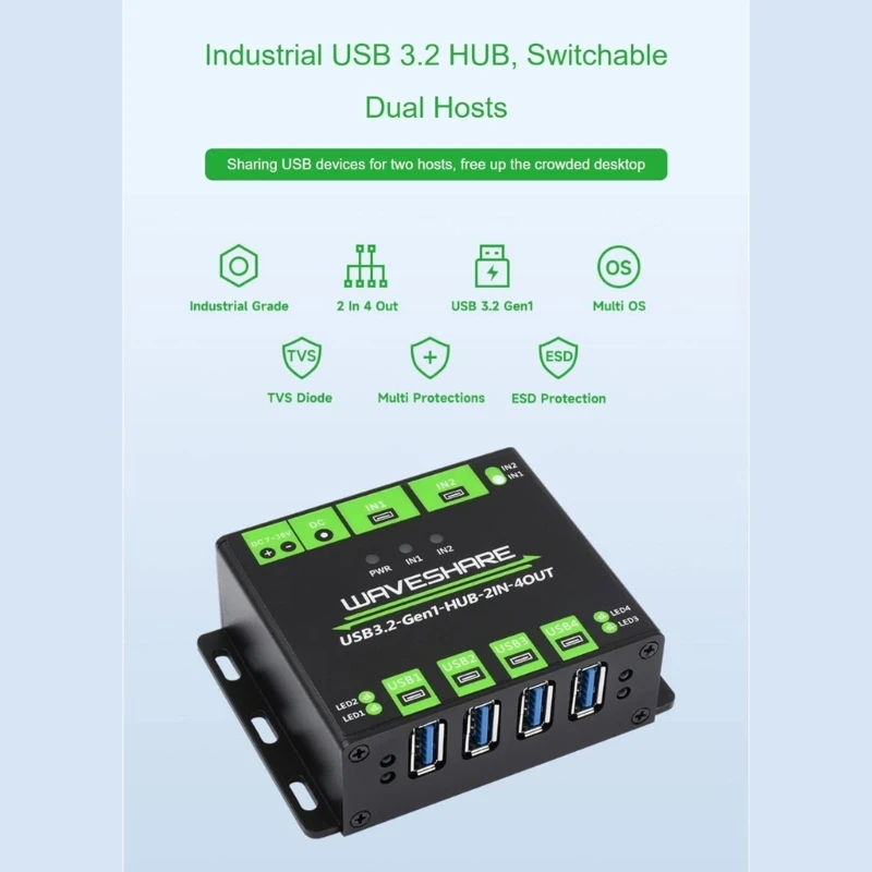 Imagem -03 - Hub Usb 3.2 Nível Industrial Dois Hosts Comutáveis Estendendo 4xusb Saídas