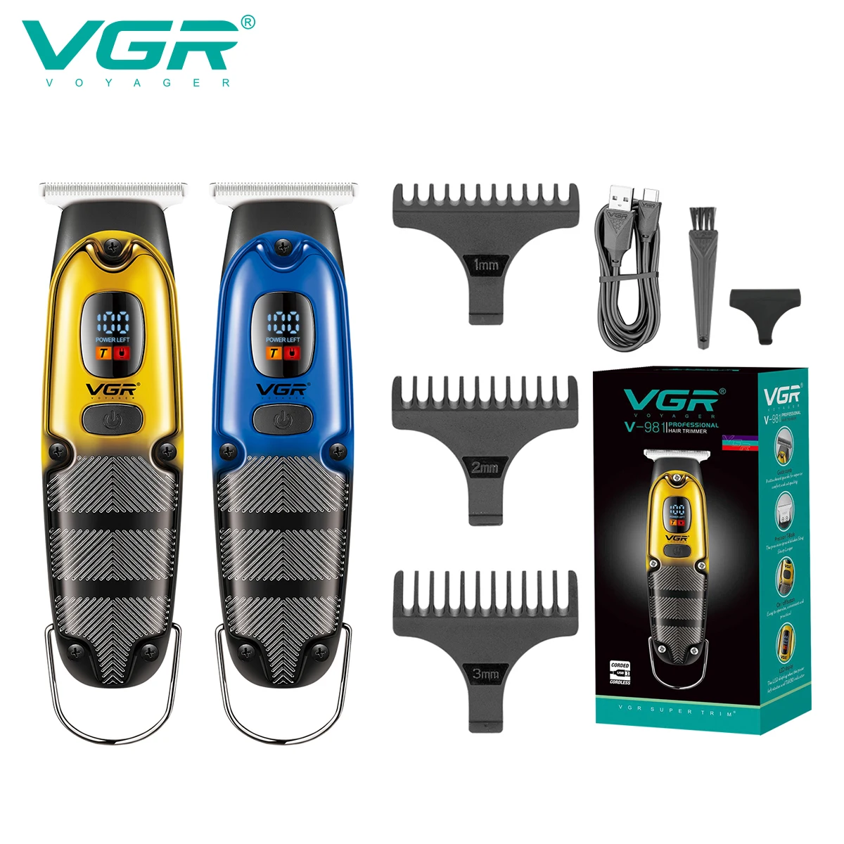 

Машинка для стрижки волос VGR 981, ЖК-цифровой дисплей, домашние электрические ножницы из нержавеющей стали с гравировкой и гальваническим покрытием