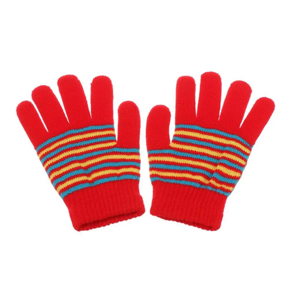 

Girls Outdoor Sports Children Winter Warm Printed Stripe Thickened Finger Gloves Baby Mittens