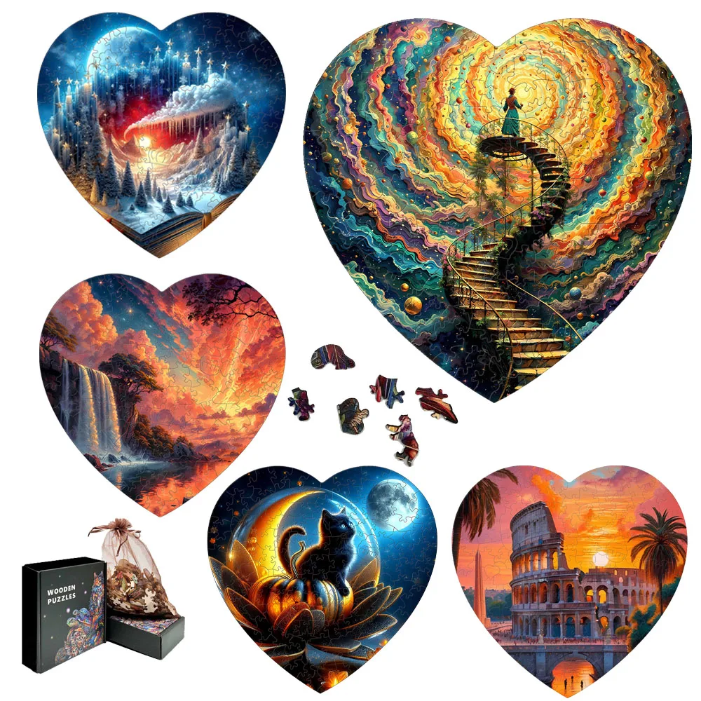 

The shape of love wooden iq puzzle for adults Children's intelligence wooden jigsaw puzzle Suitable for valentine's day gift