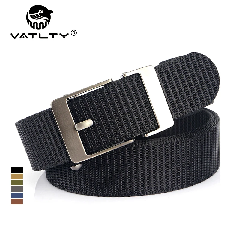 

VATLTY 3.4cm Casual Belt for Men Alloy Silver Automatic Buckle Thick Nylon Military Tactical Belt Outdoor Hiking Girdle Male