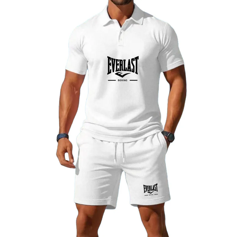 

Men's new fitness breathable fashionable jogging sportswear summer casual short-sleeved polo shirt + shorts set