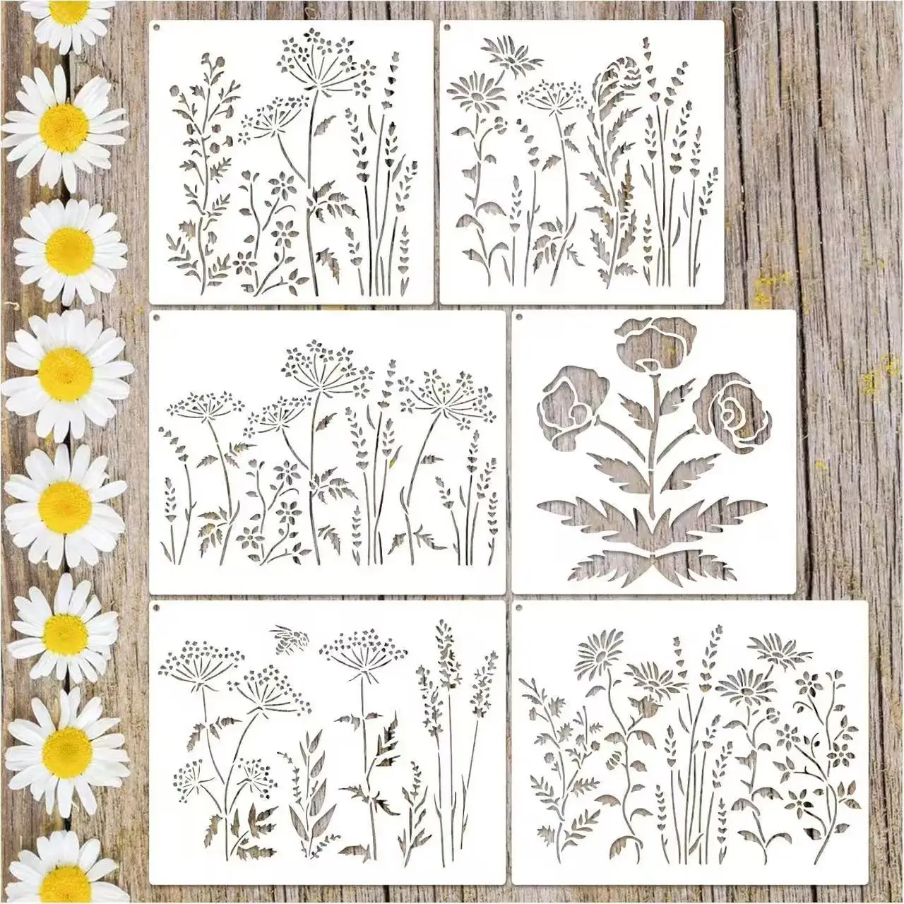 Garden Wildflower Stencil Set Birds Insects Animals Reusable Painting Stencils Modular DIY for Wood Walls Home Art Projects