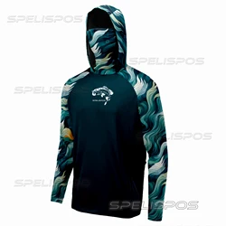 SPELISPOS Men's Hooded Fishing Shirt Face Cover Long sleeved Neck Fishing Clothes Outdoor Summer Sun Protection Camisa De Pesca
