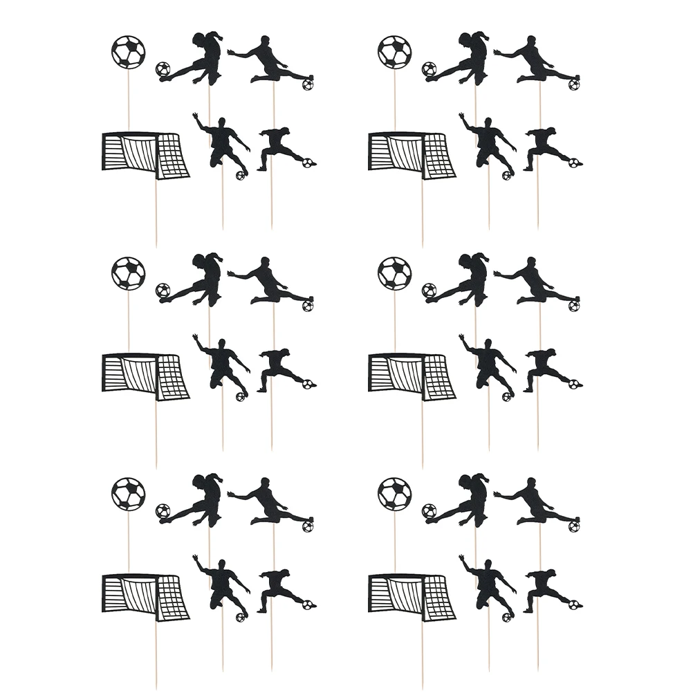 

6 Football Shaped Cake Toppers Black Man Soccer Decorations Birthday Dessert naments Safe Non Toxic Cake Insert Celebrations