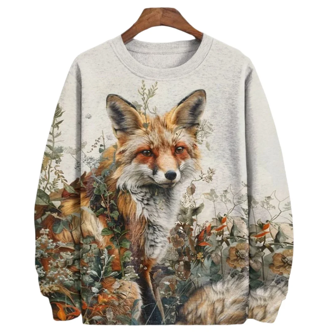 Animal Fox Printed Hoody Men Oversized Sweatshirts Hip Hop Round Neck Streetwear Clothing Loose Fleece Men\'s Hoodies Pullover