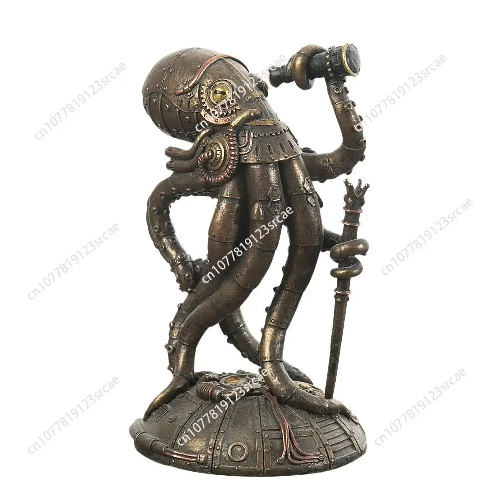 Steampunk Seabed Hiker Octopus Statue Decor Vintage Cthulhu Figure Submarine Piranha Sculpture Living Room Home Desktop