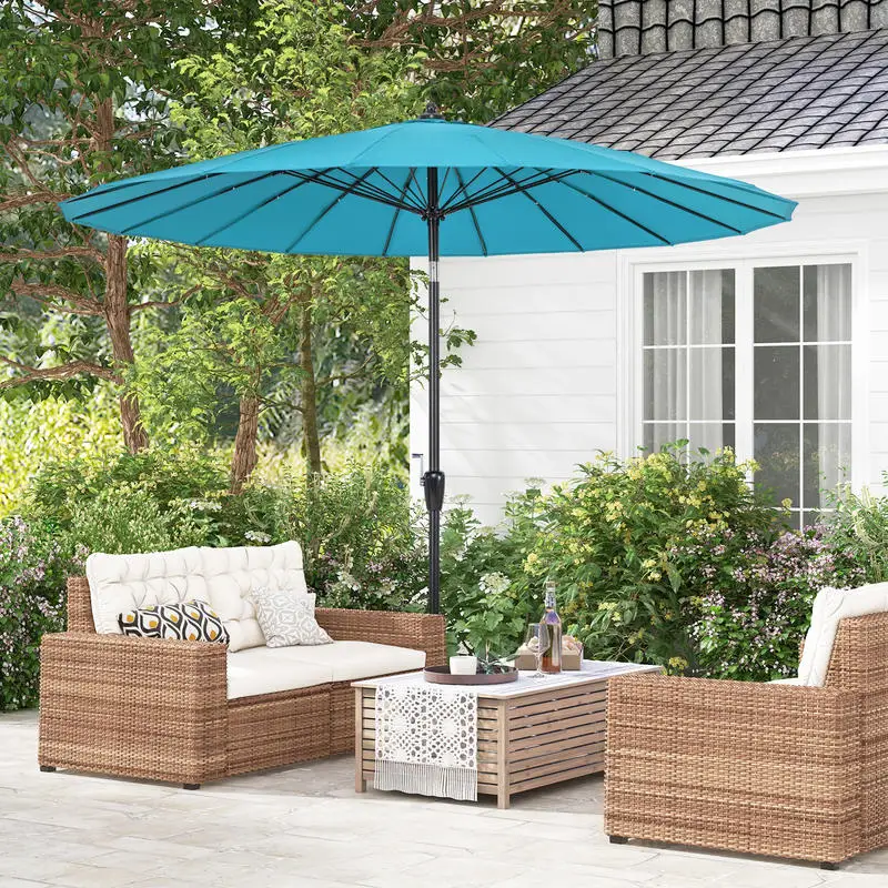 

9 Feet Round Patio Umbrella with 18 Fiberglass Ribs-Turquoise
