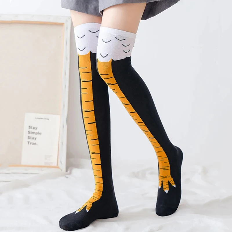 Chicken Paws Feet Socks Women Over The Knee Long Socks Funny Cartoon Cotton Chicken Leg Claw Ladies 3D Print Thigh High Socks