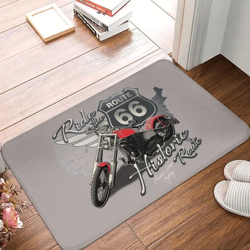 Motorcycle Ride Historic Route 66 Doormat Entrance Kitchen Bathroom Door Floor Mats Motorbike The Road Living Room Rug Carpet