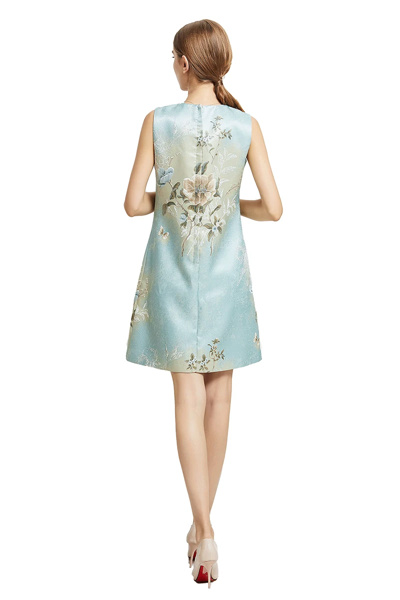 MIUXIMAO Summer Vintage Luxury A-Line Dress  Leaf Floral Pattern A-Line Mini Green Diamonds Elegant Party Dress Women Vestido
