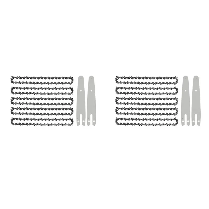 BAAG-10 Pieces 6 Inch Mini Chainsaw Chain With 4 Pcs Replacement Saw Chain Bar For Cordless Electric Portable Mini Chainsaw
