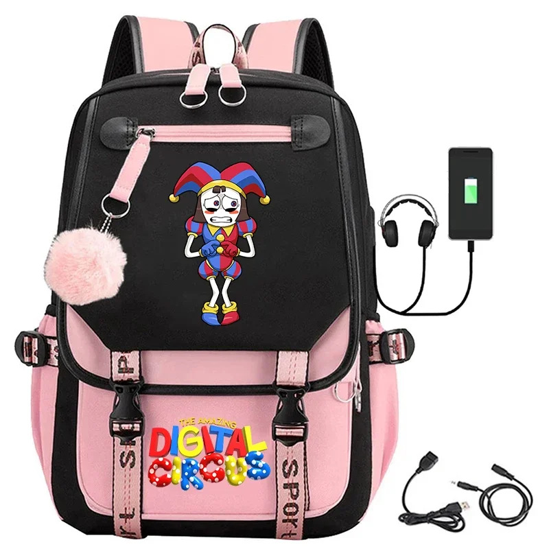 Anime niesamowity cyfrowy cyrk Jax plecaki zabawna kreskówka tornister studencki nastolatek dziewczyny duży plecak podróżny USB Bookbag