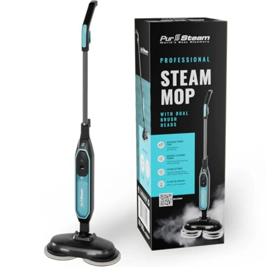 

Steam Mop with Dual Scrubbing Head and LED Headlights for Efficient Cleaning in Home and Commercial Spaces