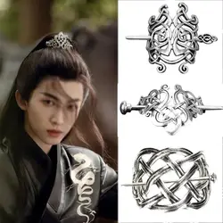 Chinese Ancient Style Hair Crown  Simple Temperament Geometric Knot Metal Hair Stick for Unisex Hanfu Hair Accessories