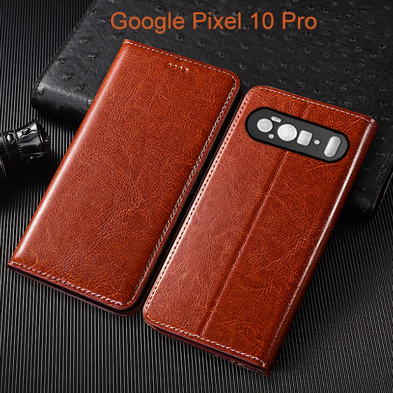 Etui z prawdziwej skóry Crazy Horse do Google Pixel 3 4 4A 5 5A 6 6A 7 7A 8 8A 9 10 10A 11 XL Pro, składane etui na telefon z przegródkami na karty — zdjęcie produktu 5