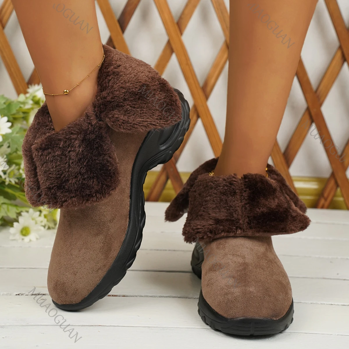 المرأة الشتاء أحذية الثلوج قصيرة أفخم الدافئة إسفين كعب الانزلاق على أحذية رياضية قصيرة Botines عادية فروي منصة عادية Bottes فام #1