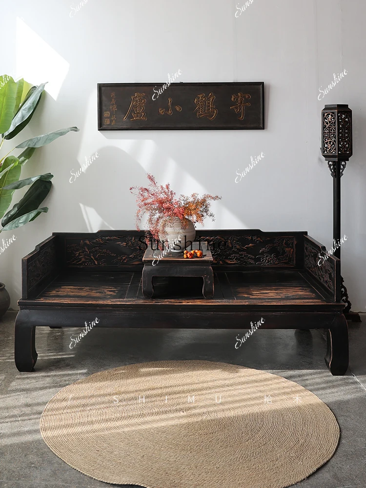 Double sofa bed solid wood Chinese Ming and Qing classical concubine sleeping collapse  FT