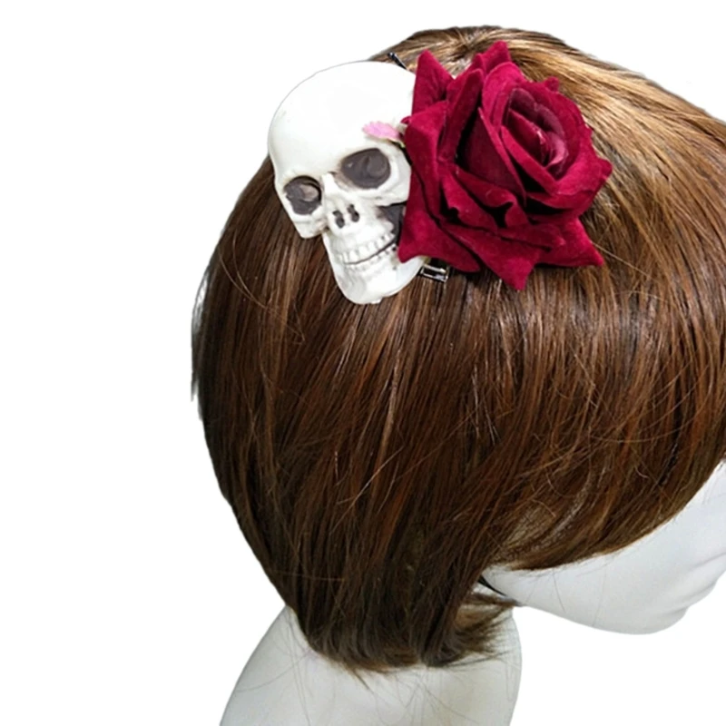 Gothic Halloween Hairclip Skull Rose Flower Hairpin Party Props Scary Headwear Dropship