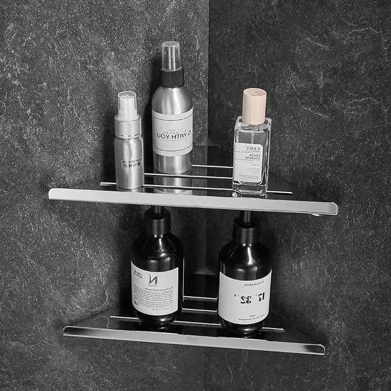 304 Stainless Steel Wall-mounted Bathroom Shelf with Space-saving Triangle Storage Basket Corner Shelf Organizer