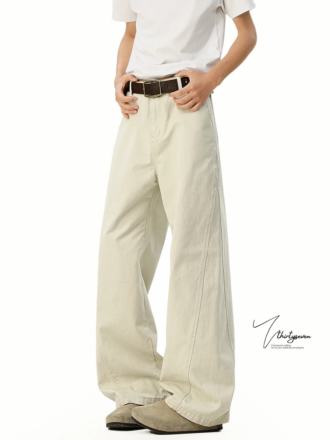 

American High Street Vibe Men's Fce Lined Casual Pants Spring Patchwork CleanFit Micro Flared Workwear Design Sensation