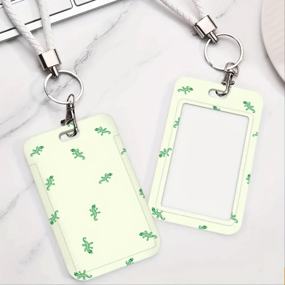 Green Lizard Design ID Card Holder Plastic Badge Cover Holds 2 Cards For Medical Staff Staff Bank Credit Card Holiday Gift