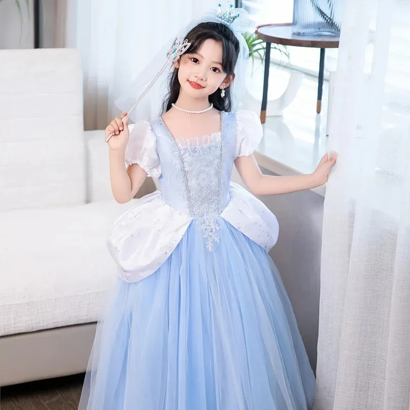 Cinderella Dress For Halloween Christmas Luxury Lace Ball Gown Party Girls Cosplay Princess Costume Kids Clothes Birthday 2-11Y