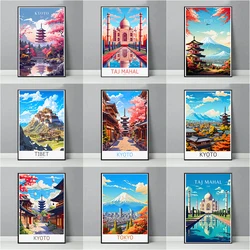 Asia Travel Scenery Poster Japan Kyoto India Taj Mahal China Tibet Canvas Painting Photo Wall Art Picture Office Home Decor