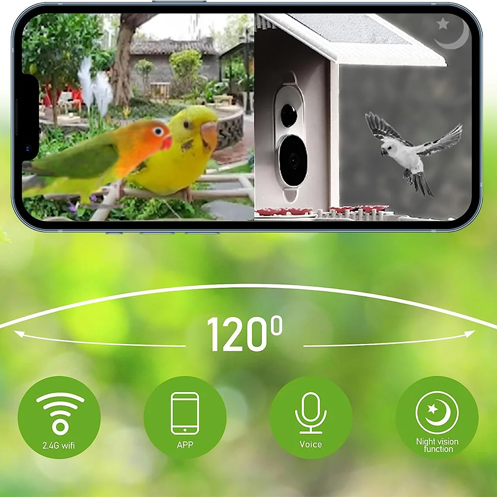 مرحبا الطيور 1.5L 2MP كاميرات الفيديو الألواح الشمسية الذكية طنين الطيور المغذية مع إشعار الكاميرا كاميرا ويب لاسلكية في الهواء الطلق 1080p
