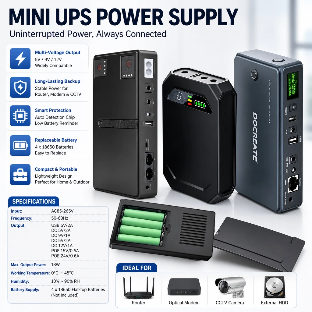 Mini DC UPS 18W/36W Uninterrupted Backup Power Supply 5V 9V 12V DC Emergency Power For Router Modem CCTV Camera Security Monitor