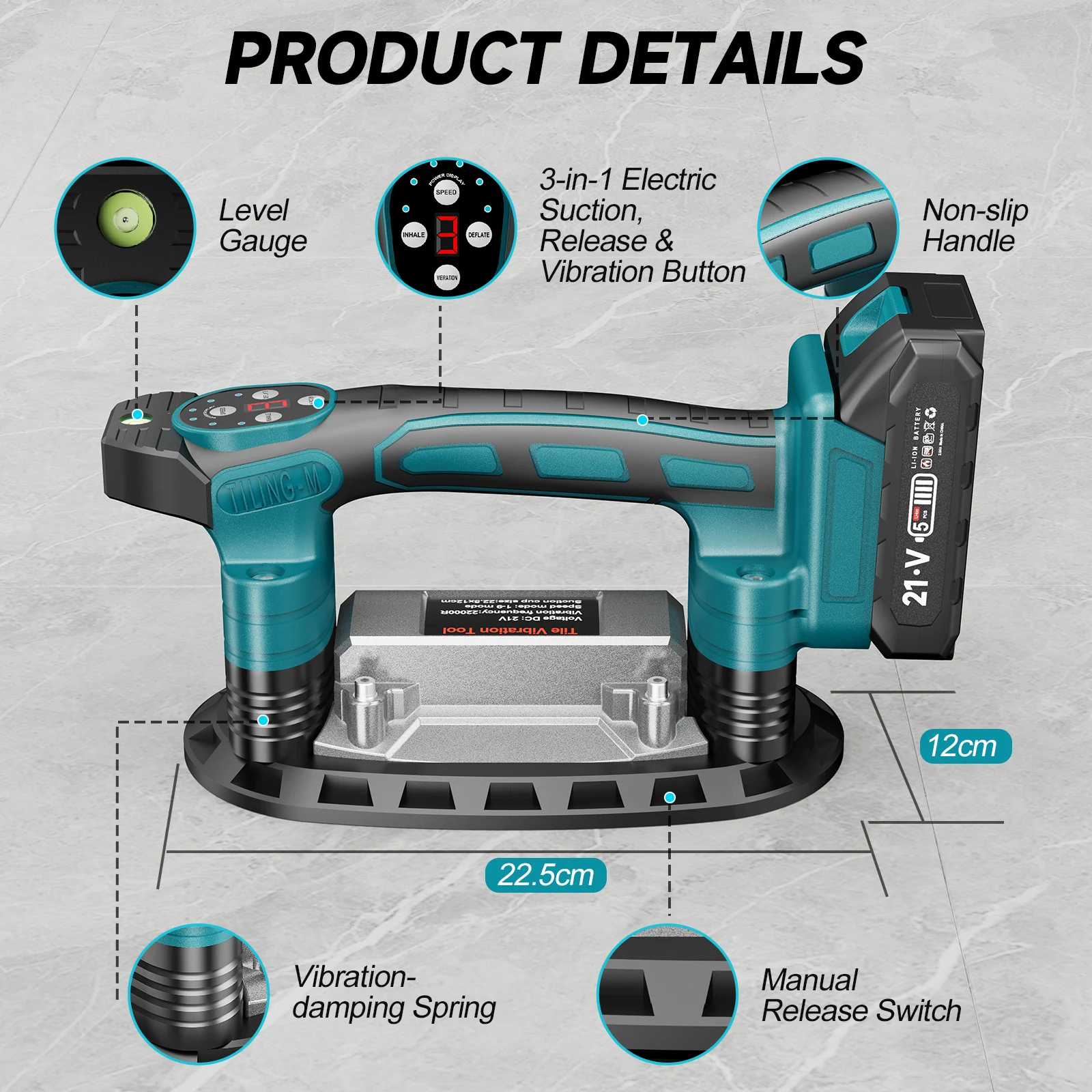 500KG Tiling Tiles Machine Tiles Vibrator Suction Cup 9 Gear Floor Vibrator Leveling Power Tool For makita 18v battery pin