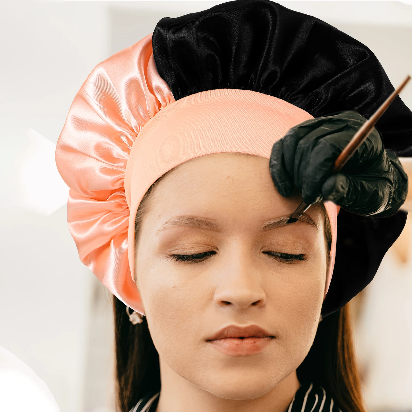 

2Pcs Elastic Color blocked Women Polyester Fiber Bonnets for Sleeping Chemotherapy Hair Protection Shower Cap