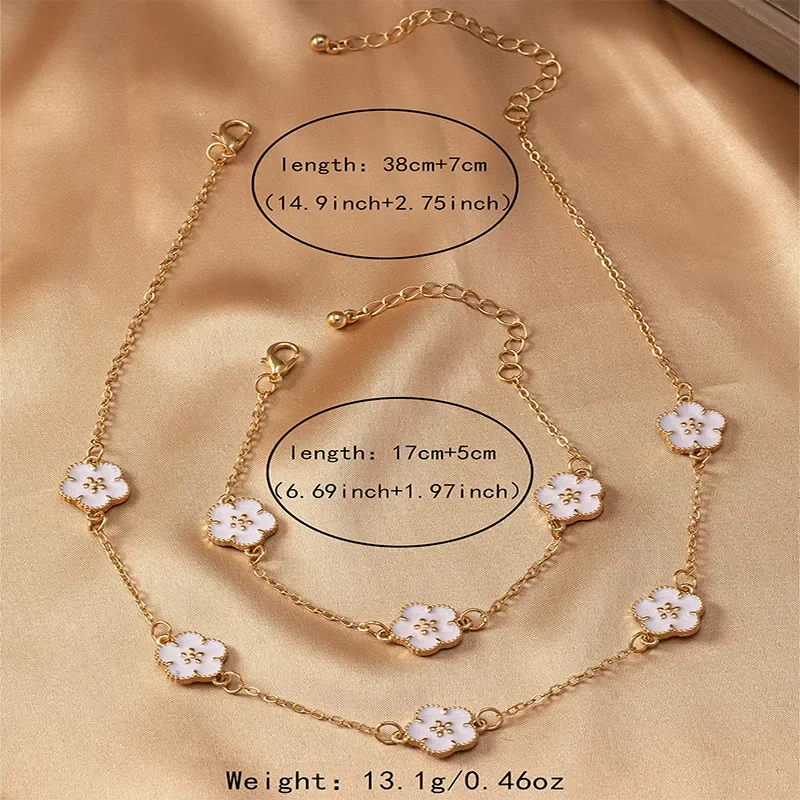 Jewelry Sets For Women Metal Enamel Flower Bracelet Necklace Two Piece Set OL Holiday Party Gift Accessories DS014