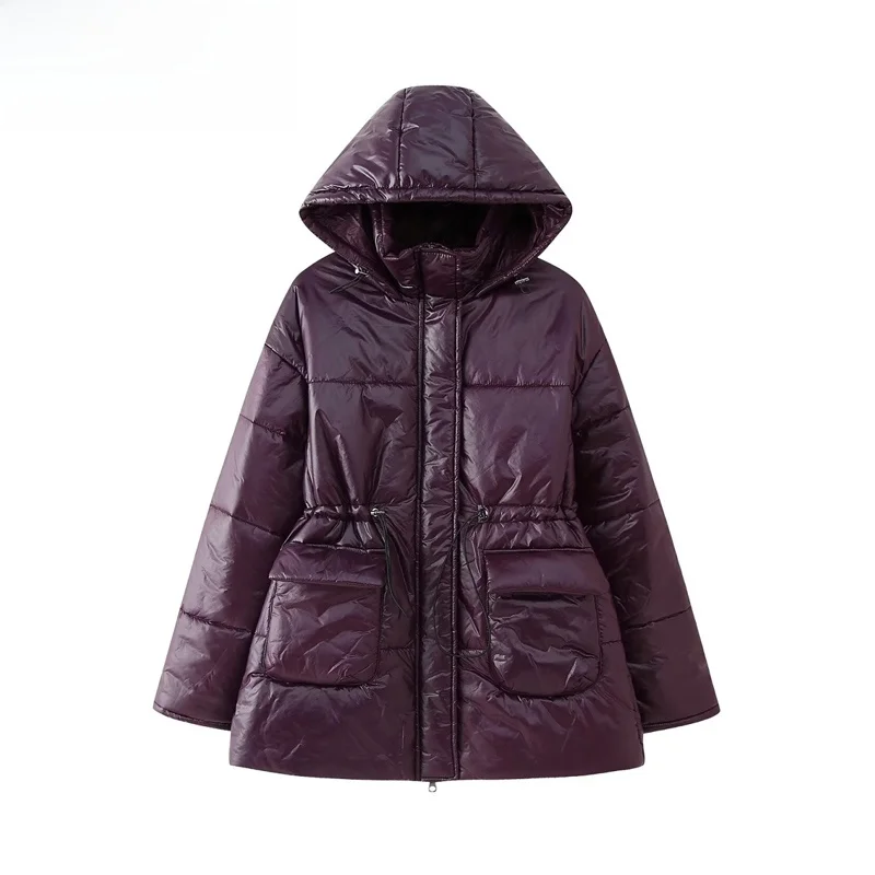 Fashionable Minimalist Women's Hooded Zipper Jacket Pure Color Waist-Cinching Autumn Winter New Arrival ZR Style Polyester Fiber