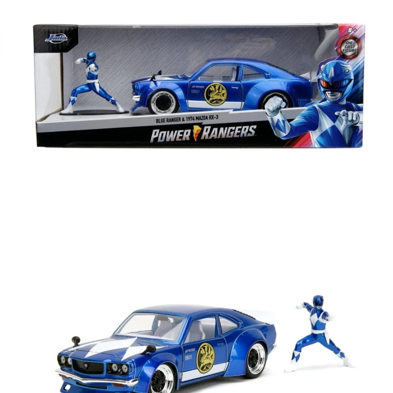 1:24 Jada BLUE RANGER & 1974 Mazda RX-3 합금 자동차 모델 높은 시뮬레이션 랠리 레이싱 스포츠카 장난감 슬라이딩 기능 자동차 모델